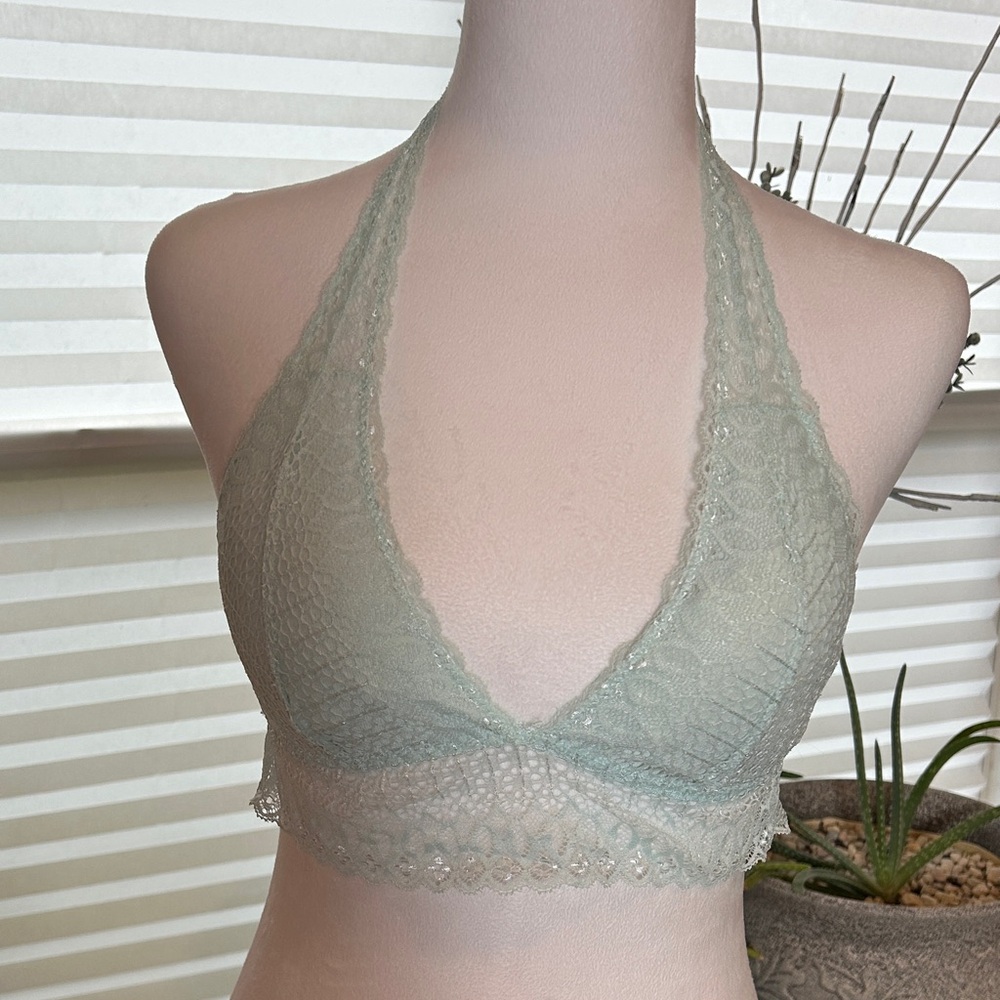 Delicate Lace Halter Bralette in Soft Green